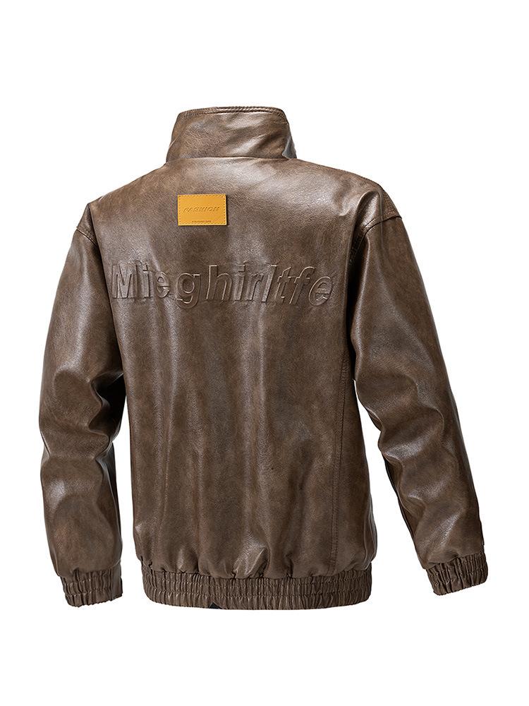 American PU leather jacket men's jacket spring and autumn new stand-up collar locomotive clothing versatile trend explosive jacket men