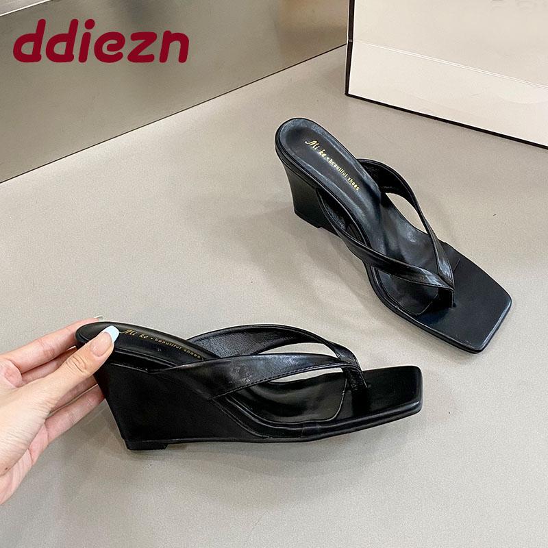 Fashion Female Heeled Footwear Shallow Ladies Wedges Sandals Slippers Shoes Fashion Wedges Women Slippers Shoes 2025 New Flip Flops