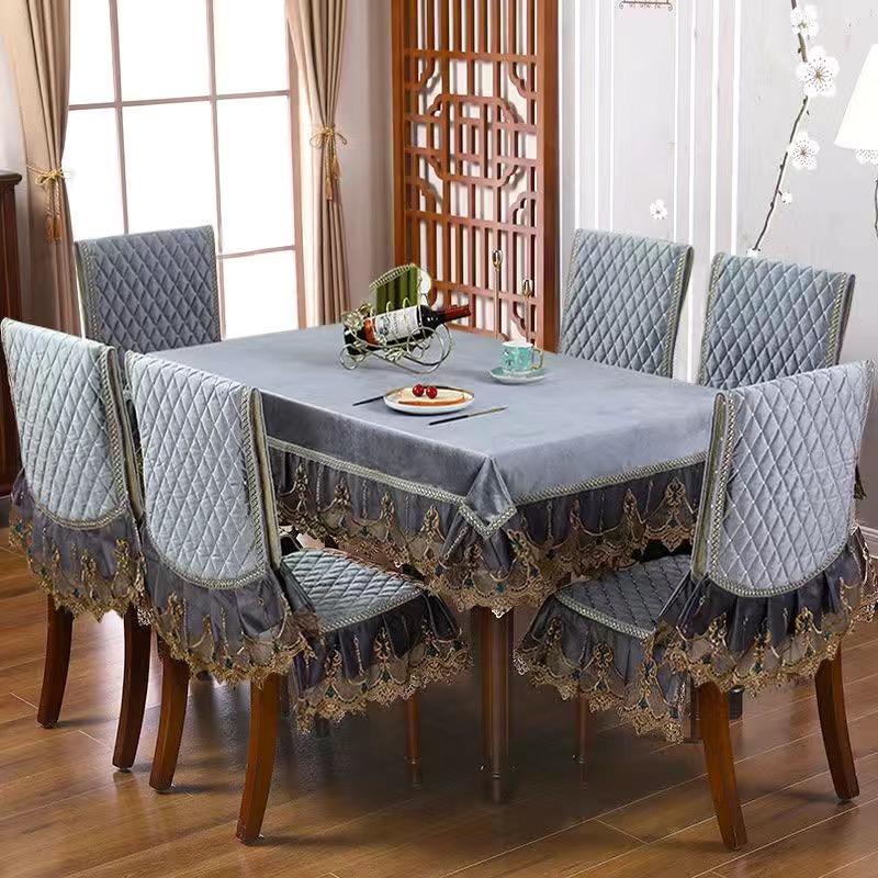 

Promotion European Tablecloth Table Skirt Dining Room Chair Cover Wedding Chair Cover With Lace Seat Chairs For Kitchen Covers 1 chair cover темно-сірий