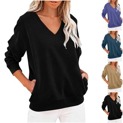 Damenmode Lässiger Langarm Farb-Sweatshirt für den Alltag