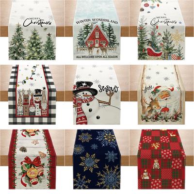 Decoração de Natal Bandeira de Mesa Linho Estampa Festiva Cozinha Festiva Toalha de Mesa Sala de Estar Varanda Toalha de Mesa Pequena
