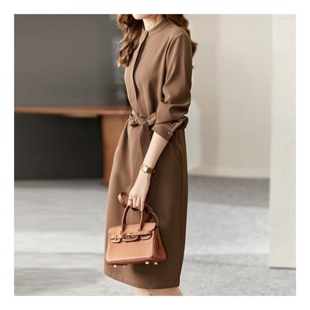 Navava Long Sleeve Dress With Vintage Waist Belt Round Neck No693