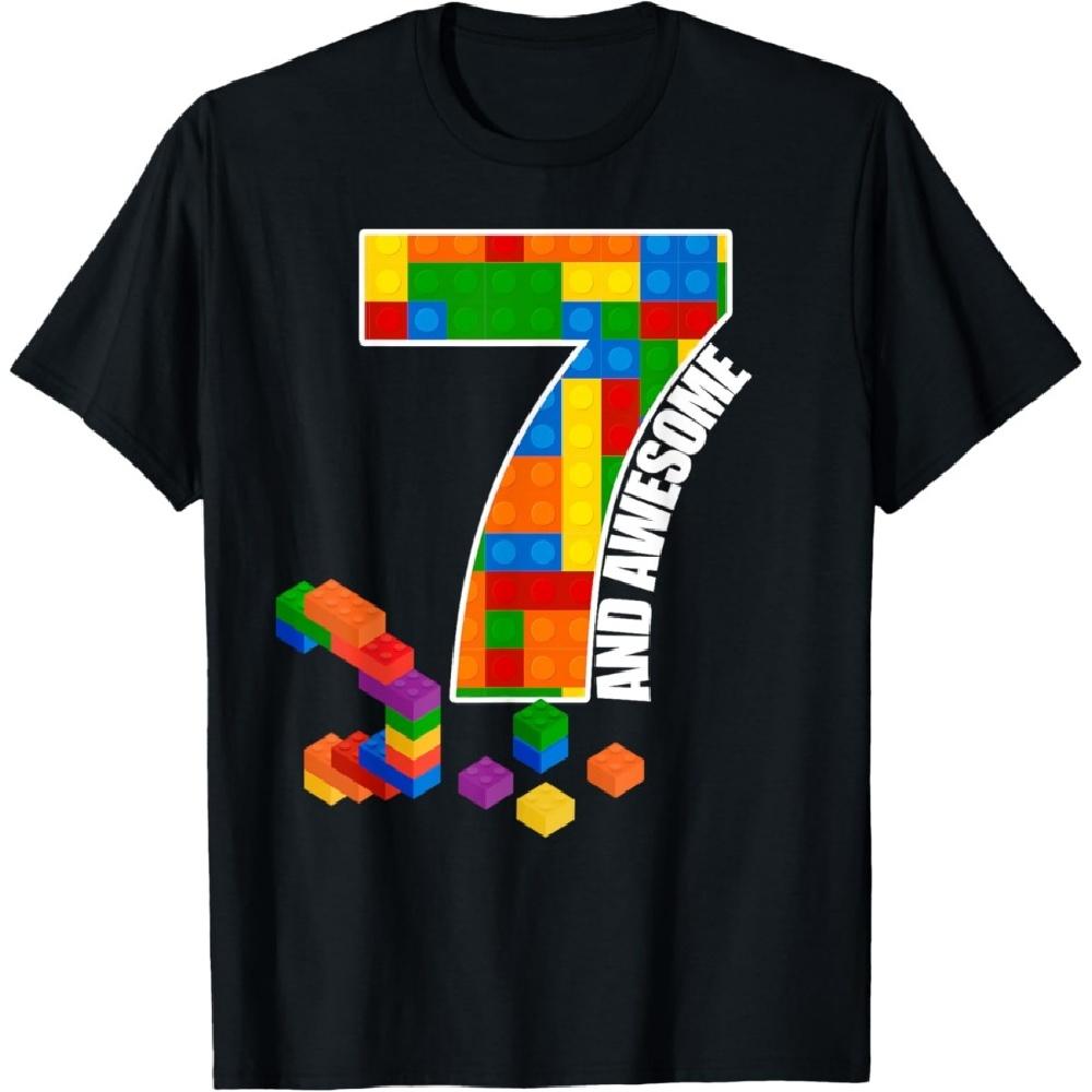 

Building Blocks Bricks 7 Years Old Awesome Birthday Boy T-Shirt XXXXXL чёрный