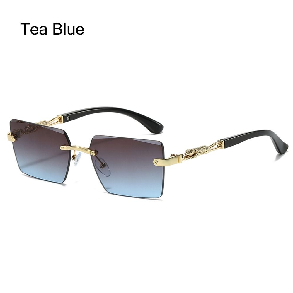 New Fashion Rimless Square Sunglasses Cut Edge UV400 Leopard Decorative Shades Gradient Lens Sun Glasses for Women & Men