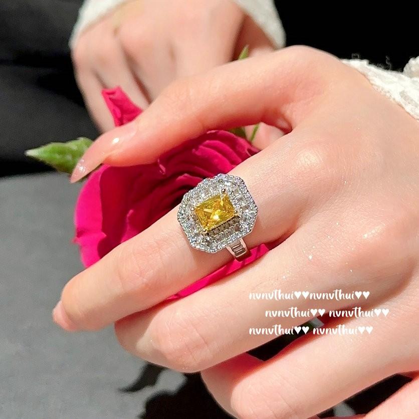 Farah Crown Jewel Ring, Weave Engraved Gold, 18K Gold Plated, Twilight Yellow Water Drop Zircon Ring Necklace