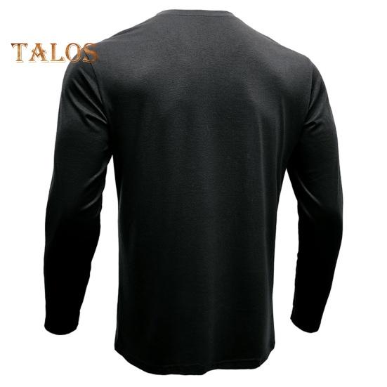 Men Spring Top with Chest Pocket Buttoned O Neck Slim Fit Long Sleeve Bottoming Clothes Solid Color Stretchy Pullover T-shirt