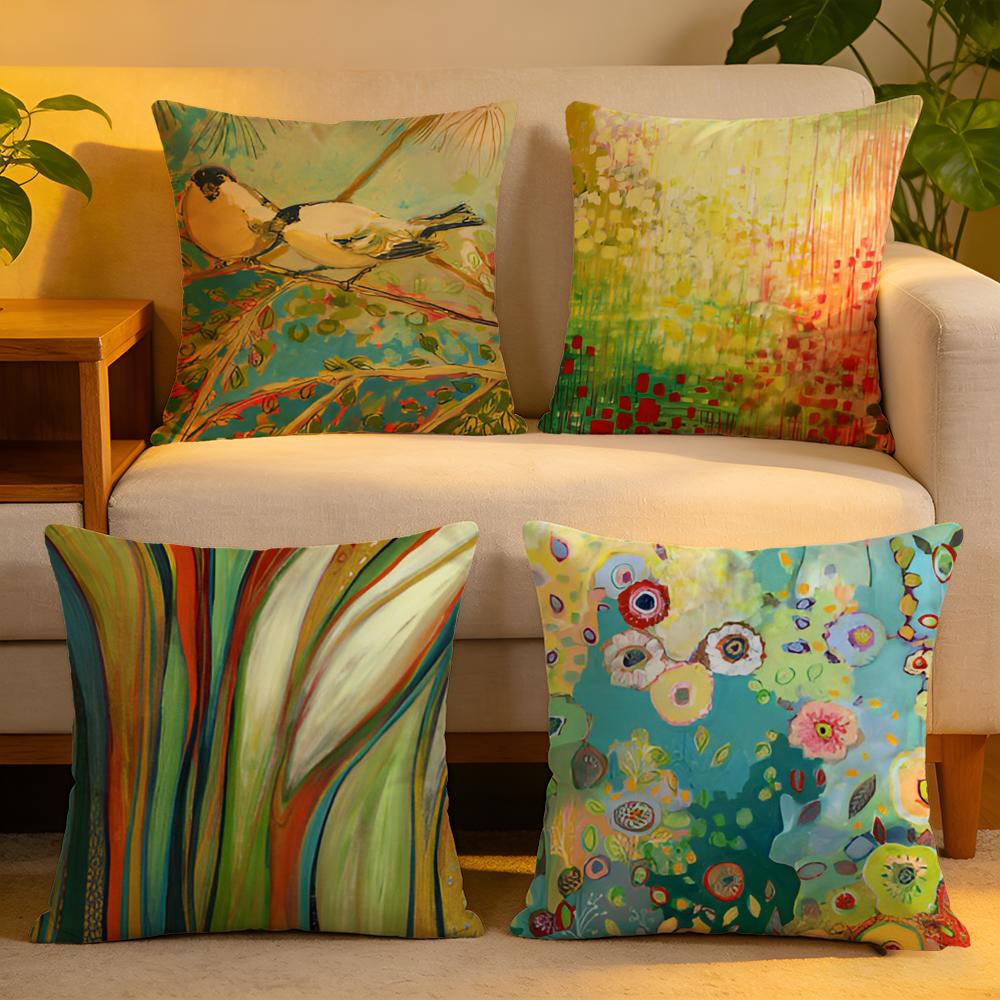Cushion Cover Linen SkinFriendly Soft Decorative Case for Sofa Home Decor Anime Abstract Paint Colorful Pillow Cover