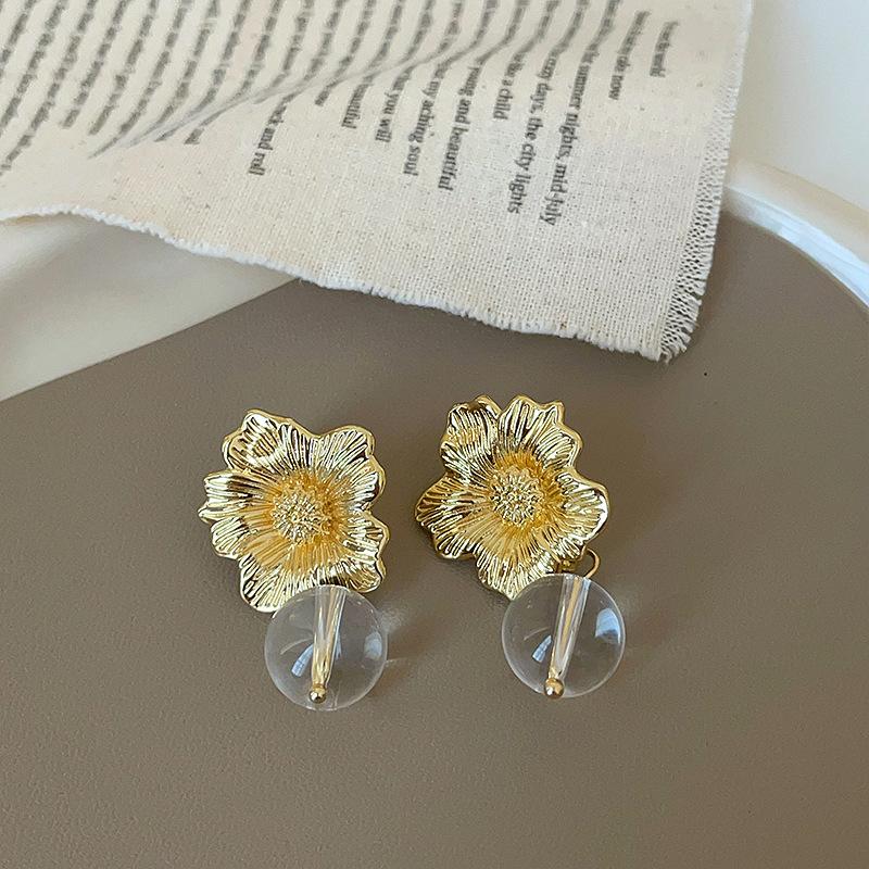 

Niche Design Sense Прозрачные круглые бусины Цветочные серьги-гвоздики Женские ретро легкие роскошные элегантные индивидуальные изысканные универсальные серьги