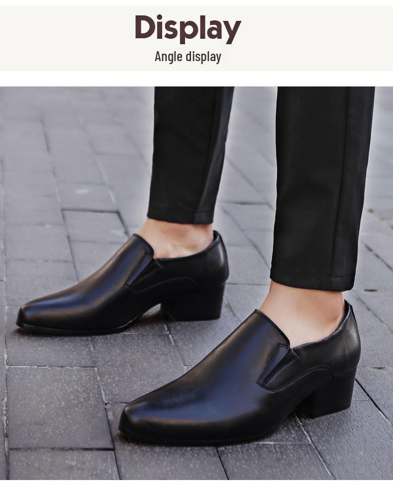 Men's High Heel Leather Shoes - 6CM and 8CM Height Options, Genuine Leather, Trendy Pointed Design