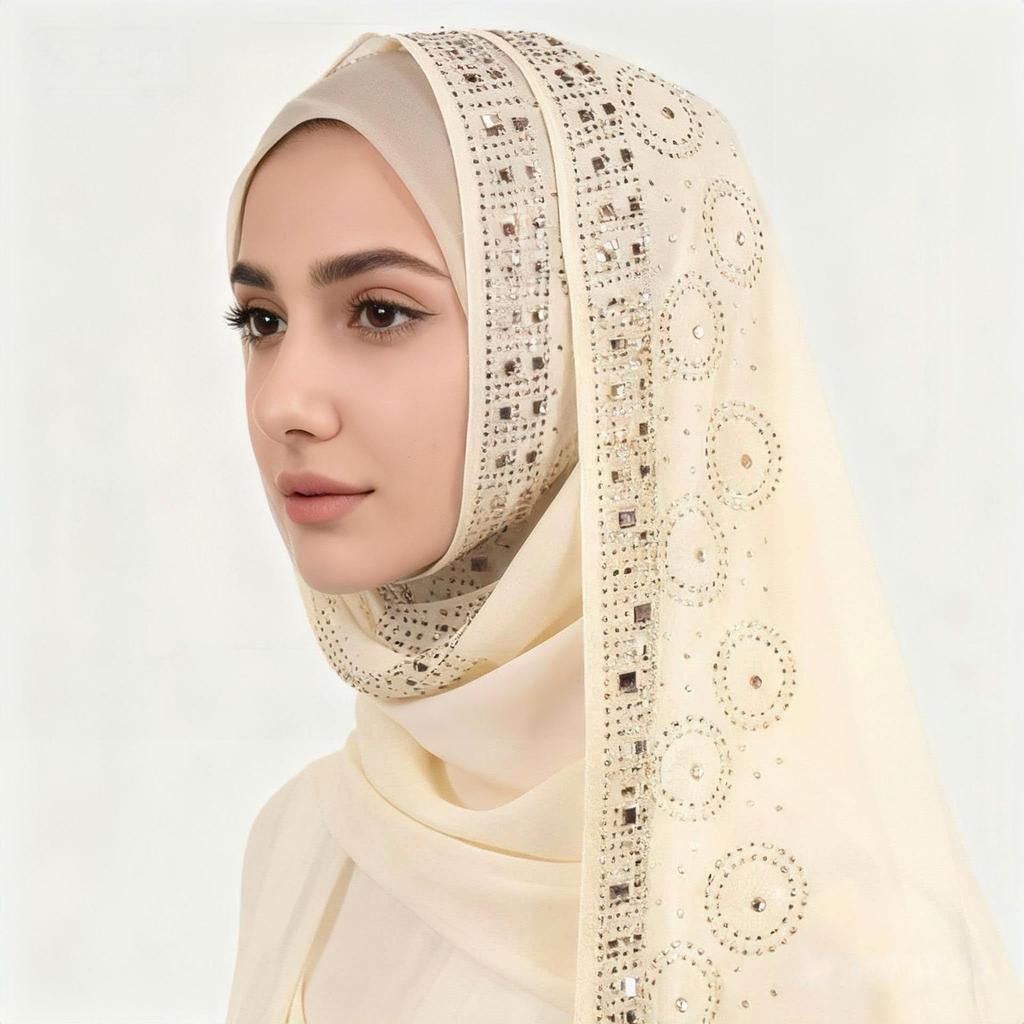 A007 Rhinestone & Pearl Embellished Long Scarf with Lace Trim