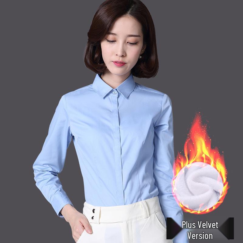 Women's Fleece-Lined Long-Sleeve Shirt: New Autumn/Winter Style, Thick & Warm Base Layer, Professional Formal Wear