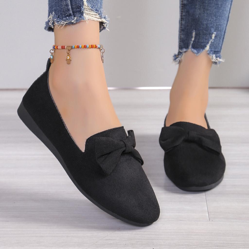 Fashion Casual Fashion Round Toe Flat Shoes 2024 Spring and Autumn Solid Color Simple Non-Slip Wear-Resistant Bow Women's Low-top Shoes