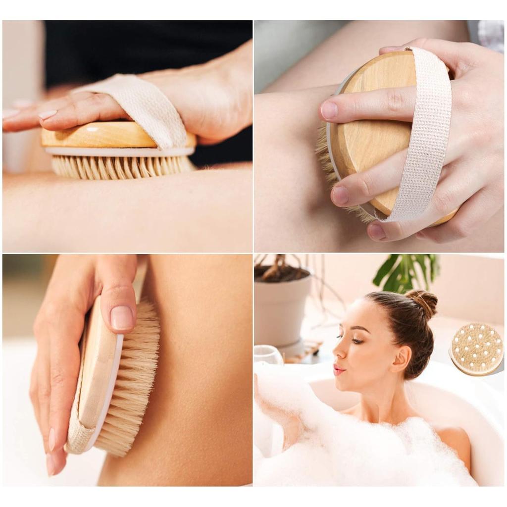 RMYKX Teak Dry Brushing Body Brush – Bristles for Exfoliating, Cellulite Massage, Skin Stimulating, Wooden Handle (Multicolor)