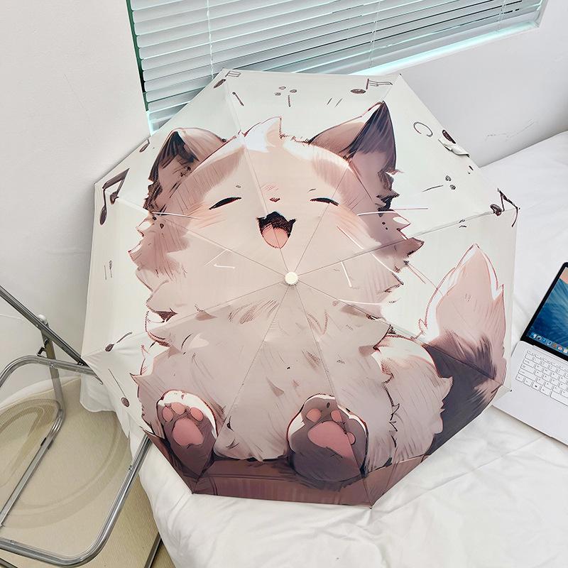 Women's Dual-Use Parasol: Automatic, Sunshade & Rain Umbrella with Black Glue Sunscreen, Foldable, Japanese & Korean Style