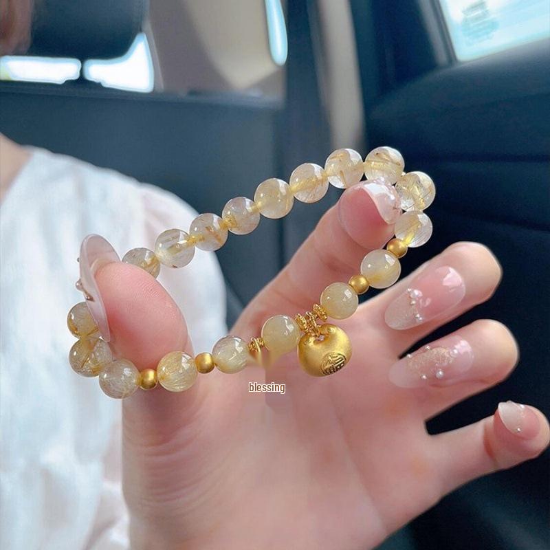 Golden Rutilated Quartz Retro Citrine Bracelet - Women's Xiaohongshu Inspired
