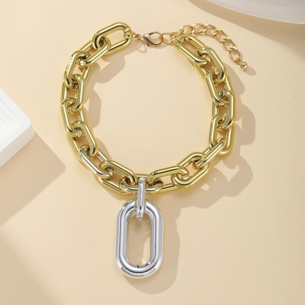 Layered Aluminum Stylish Chain Necklace With Geometric Metal Lock For Women