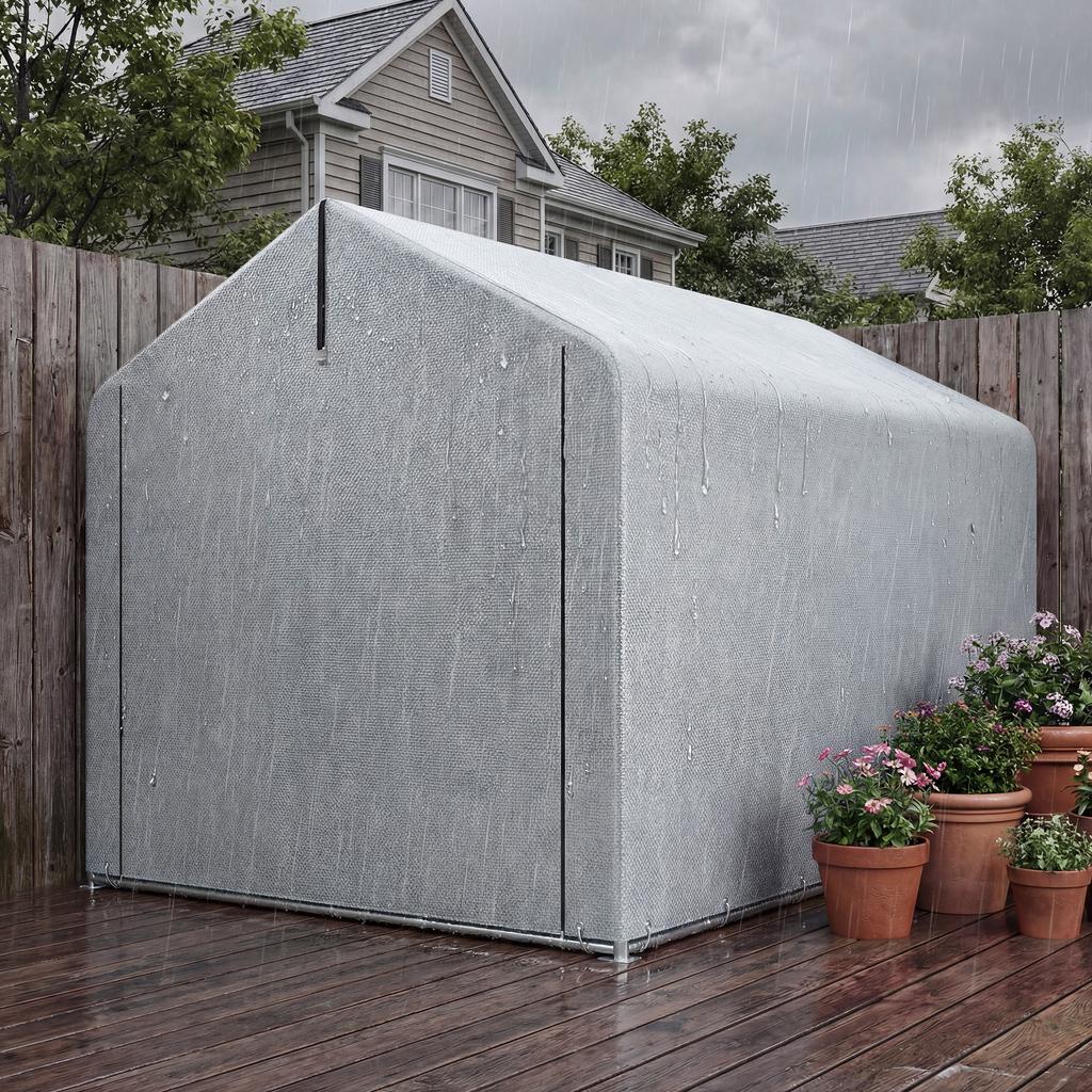 Tenda Deposito Impermeabile per Giardino, Riparo per Moto con Porta Arrotolabile, per Bici Moto 162 x 221.5 x 163 cm, Grigio Chiaro
