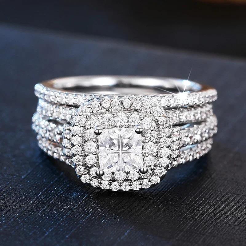 Brilliant 2Pc/set Rings for Wedding Opulent Gorgeous Sparkling Jewelry for Women Charming Trendy Chic Finger Accessories