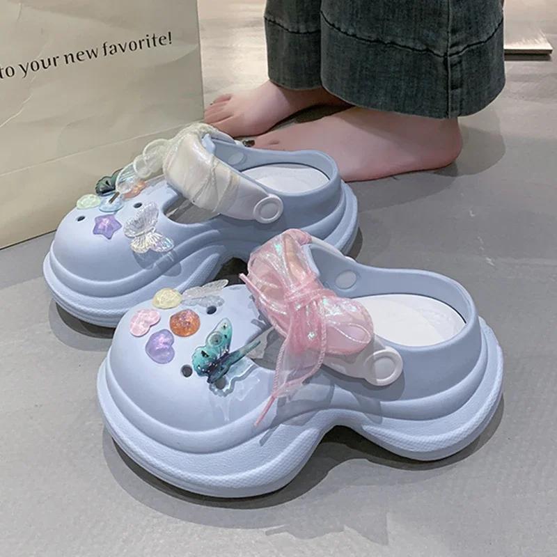 Chunky Platform Thick Bottom Diy Clogs for Women Summer 2025 Beach High Heels Soft Slippers Woman Eva Cloud Slippers