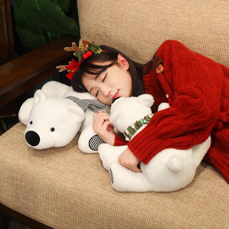 Lovely Scarf Polar Bears Plush Toy Soft Animal Bear Stuffed Pillow Cute Back Cushion Birthday Christmas Gift Home Decoration