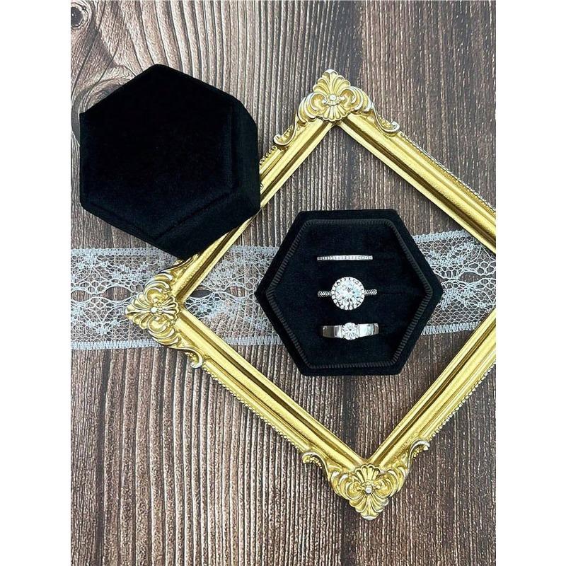 Velvet Ring Box, Hexagon 3 Slots Triple Slot Ring Box, Wedding Day Ring Box For Wedding Ceremony Wedding Ring Holder Ring Box