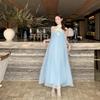 High-end exquisite dress light luxury high-end sense new Chinese style embroidery temperament blue long dress chiffon other