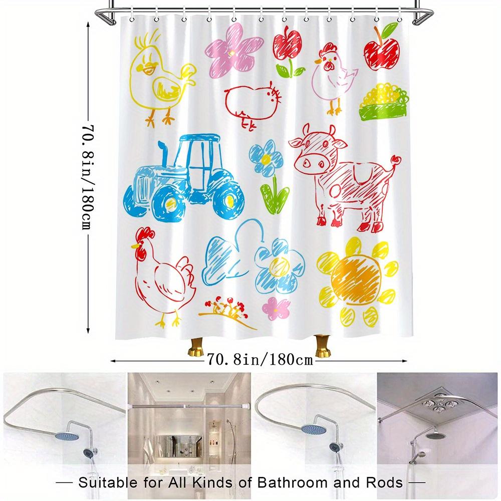 1Pc Farm Animals And Cute Flowers Shower Curtain, Decorative Bath Curtain, Polyester Fabric, Fun Bathroom Decor With 12 Hooks,