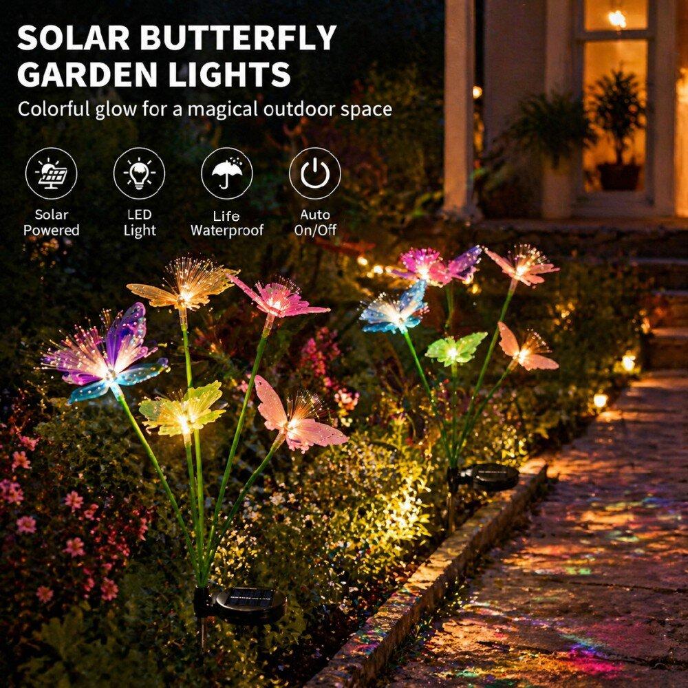 Solar Powered Waterproof Fiber Optic Butterfly Stake Lights Color Changing Fairy Lights for Outdoor Garden Patio Yard Wedding