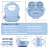10-Piece Baby Feeding Set, Silicone Bib with Plate, Suction Bowl, Snack Cup, Spoons, Allergy-Free, Blue