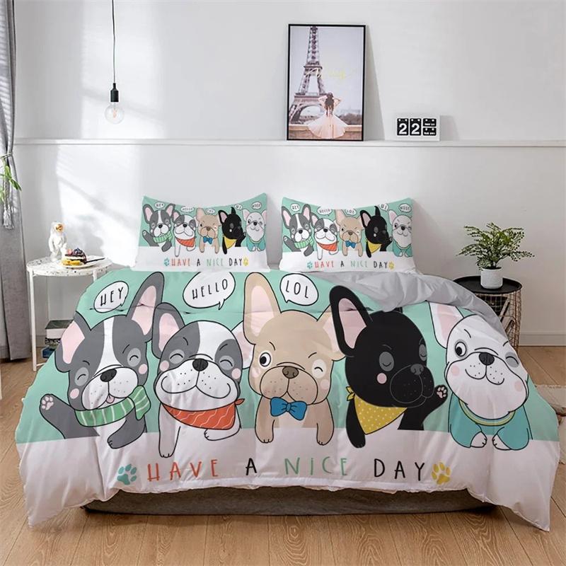 3D French Bulldog Bedding Set Cute Puppy Duvet Cover Cartoon Pet Animals Home Textiles Queen King Full 2 3Pcs
