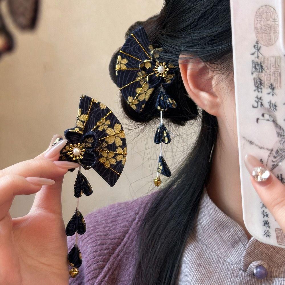 Sakura Tassel Fan Hair Clip Flower Hanfu Fan Hair Clip Cute Kimono Sakura Hairpin  Outdoor