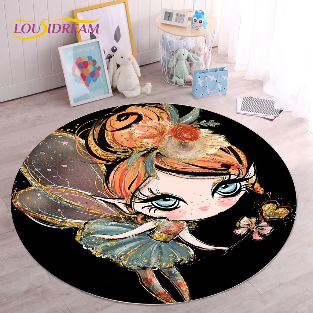Cute Ballet Girl Ballerina Fairy Unicorn Cartoon Round Area Carpet Rug for Living Room Bedroom Kids Decor,Pet Area Rug Non-slip