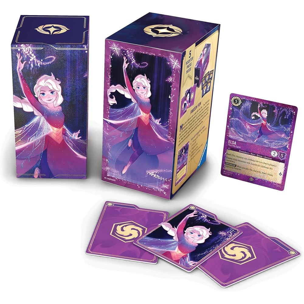 Ravensburger Disney Lorcana Elsa Gift Box with 5 Booster Packs, Fifth Spirit Promo Card & 252-Card Storage Box Trading Card Game