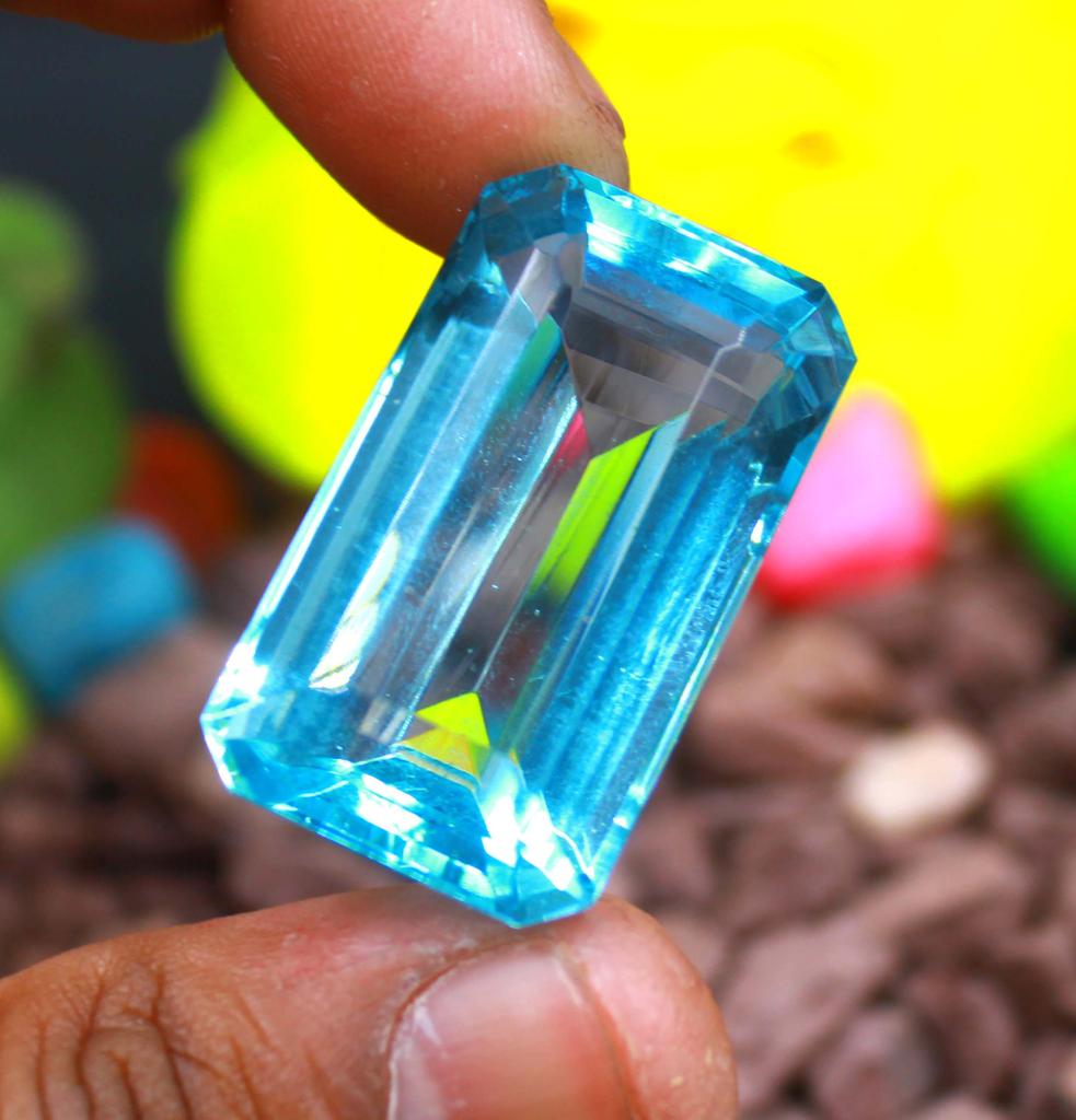 72 Carat Emerald Shape Mind-blowing Offer Blue Topaz London Lab Created Certified Loose Gemstone SN391
