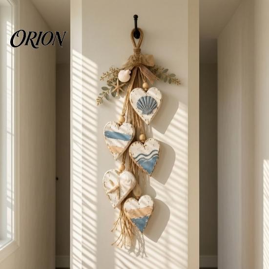 Farmhouse Heart Wall Decor Hanging Decor, 5 Layered Hearts Ornament, Rustic Coastal Style Wood Vertical Display Sign, Thanksgiving Fall Art for Living