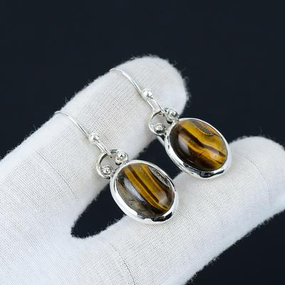 Orecchino con Pietra Gemella Occhio di Tigre, Orecchino Occhio di Tigre Argento Sterling 925, Gioiello Fatto a Mano, Orecchino Bohemien, Regali per Donne, Orecchino da Donna