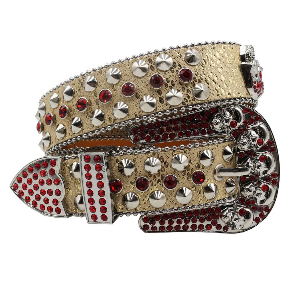 Design Skull Diamond Inlay Belt High-end Pin Buckle Full Diamond Sequin Hip-hop Decoration Nightclub Belt Women