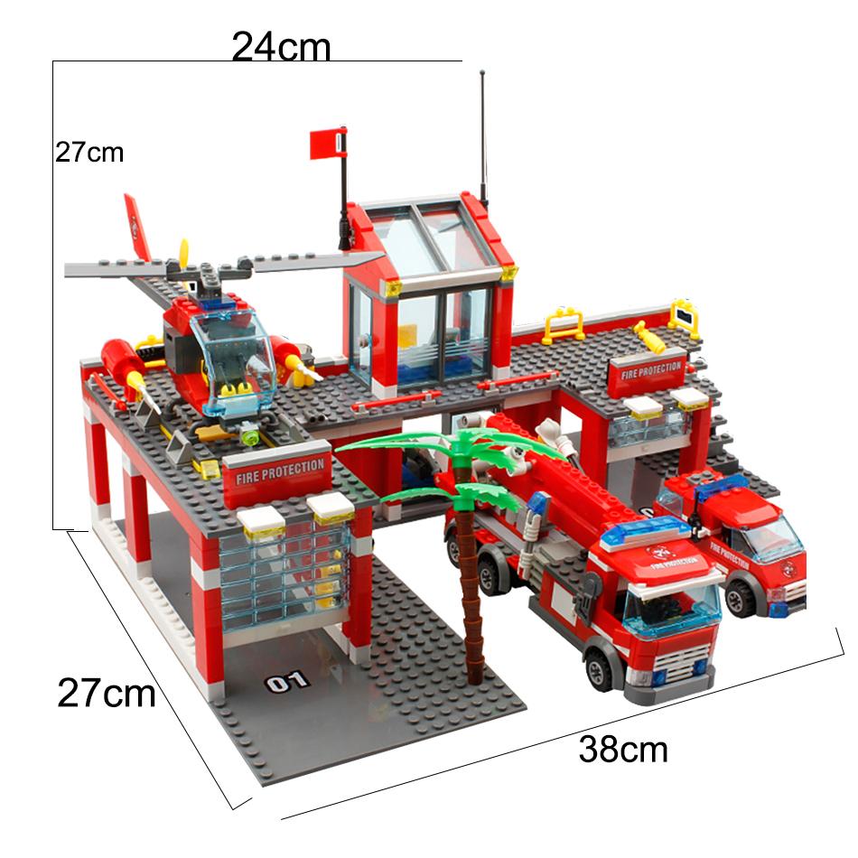756pcs Fire Station Model Building Blocks Truck Helicopter Firefighter Bricks City Educational Toys For Children Gift