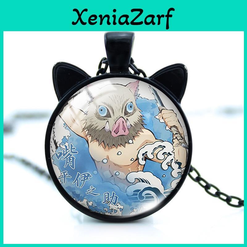 Stylish Anime Demon Slayer Nezuko Tanjiro Cat Ears Time Gem Pendant Necklace