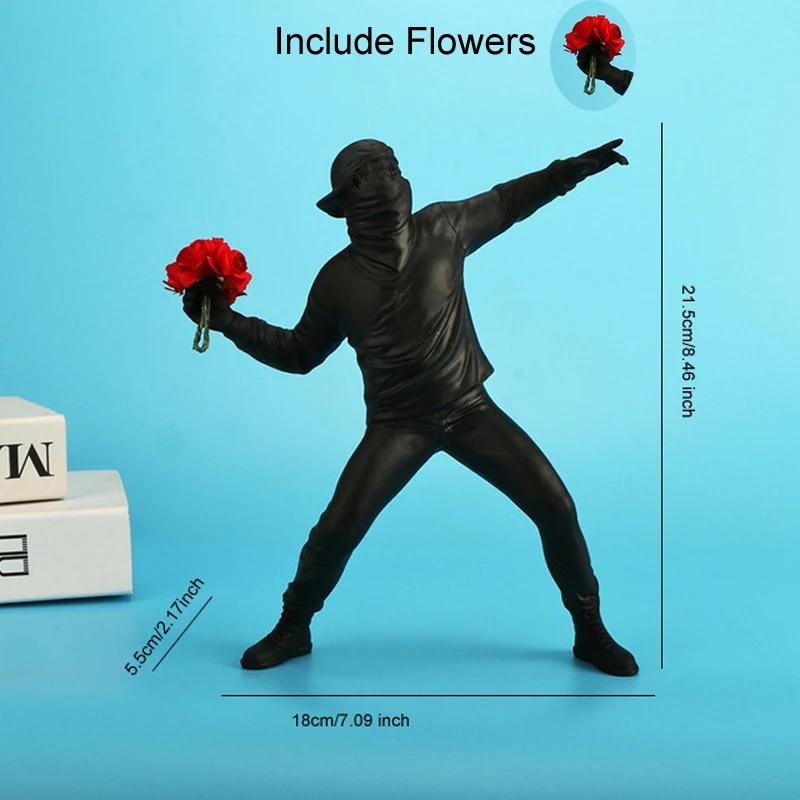Resin Banksy Sculptures Flower Thrower Statue Bomber Home Decoration Desk Accessories Collectible Figurine Decorative Interior