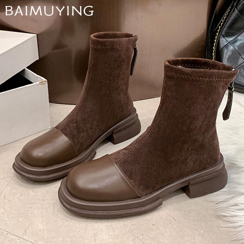 Semsket skinn Flats Dame Ankelstøvletter Designer Varme Bomullssko Vinter Nytt Merke 2025 Trend Klassisk Goth Gladiator Glidelås Botas Mujer