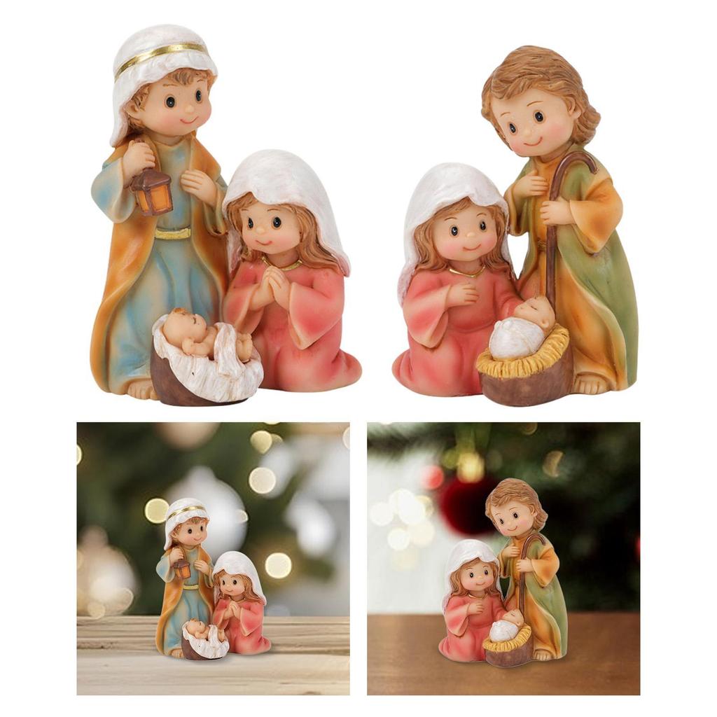 Christmas Nativity Scene Ornament Collectible Gift Artwork Resin Statue Crafts for Fireplace Indoor Office Desk Living Room