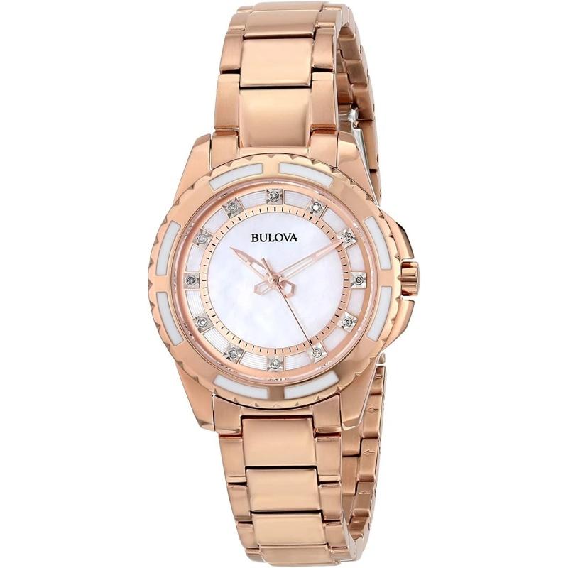 Женские кварцевые часы Bulova Серебристо-белые 98P141 золотой
