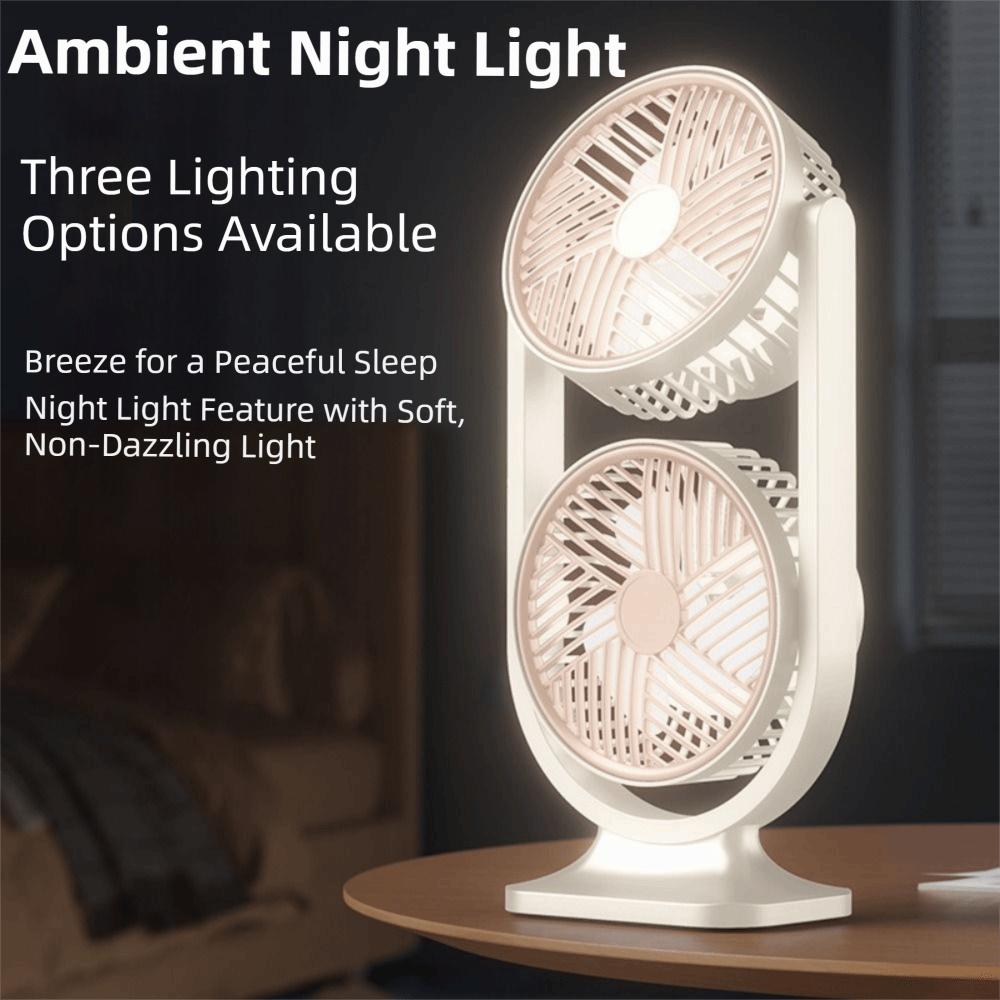 USB Rechargeable Dual-Head Desktop Fan 5 Gear Small Electric Fan Home Living Room