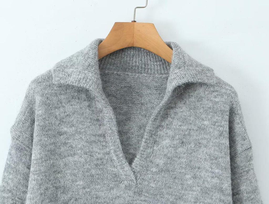 European and American Women's Fashion Simple Lapel Pullover Sweater