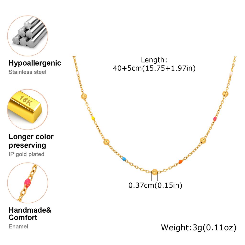 Fashion Personality Bohemian Style Colorful Beads Chain Necklace, Stainless Steel Choker Necklace for Women Chic Jewelry Gift