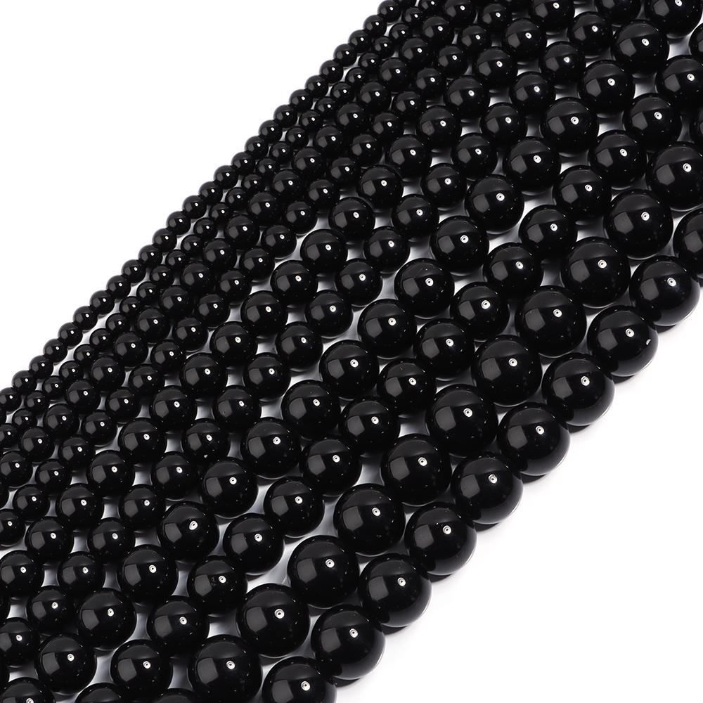 4 6 8 10 12mm Black Glass Beads Smooth Round Loose Spacer Beads For Jewelry Making DIY Handmade Bracelets Necklace Accessories