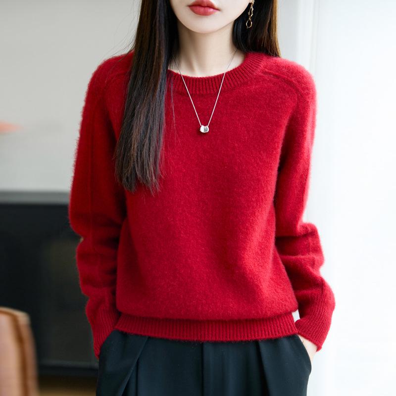 2025 Autumn/Winter Women's Round Neck Wool Knit Sweater, Loose Fit, Long Sleeve, Versatile Fashion Top