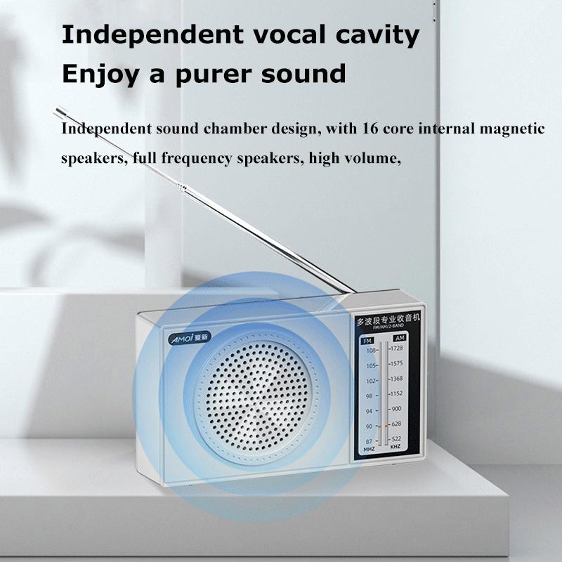Mini FM AM Radio Portable Multi-Band DSP Radios with Full Range Speaker Extended Antenna 3.5MM Headphone Jack 18650 Battery