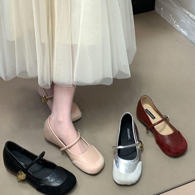 Height-increasing splicing Mary Jane shoes 2025 new round head with light mouth commuting Velcro fashion single shoes women